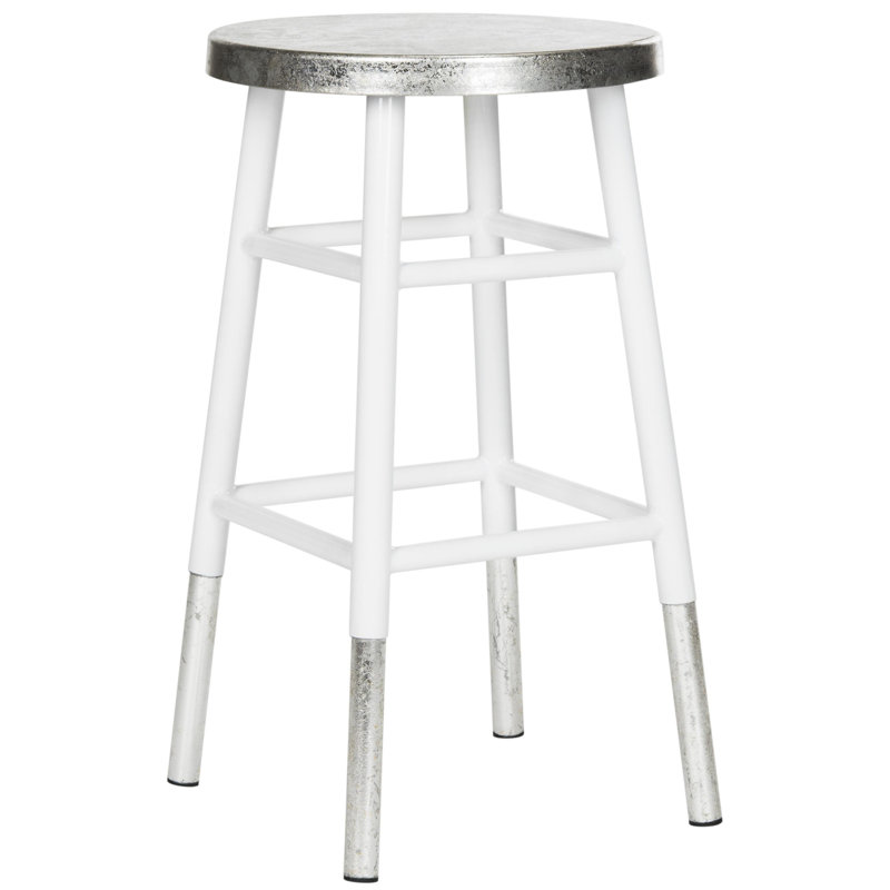 Amiaha Counter Stool with Metal Frame, White, Silver, Counter Stool (24" Seat Height)
