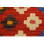 Tapis rouge / ivoire / bleu en laine à motif de chevrons fait à la main 3 pi 6 po x 4 pi 11 po Madee
