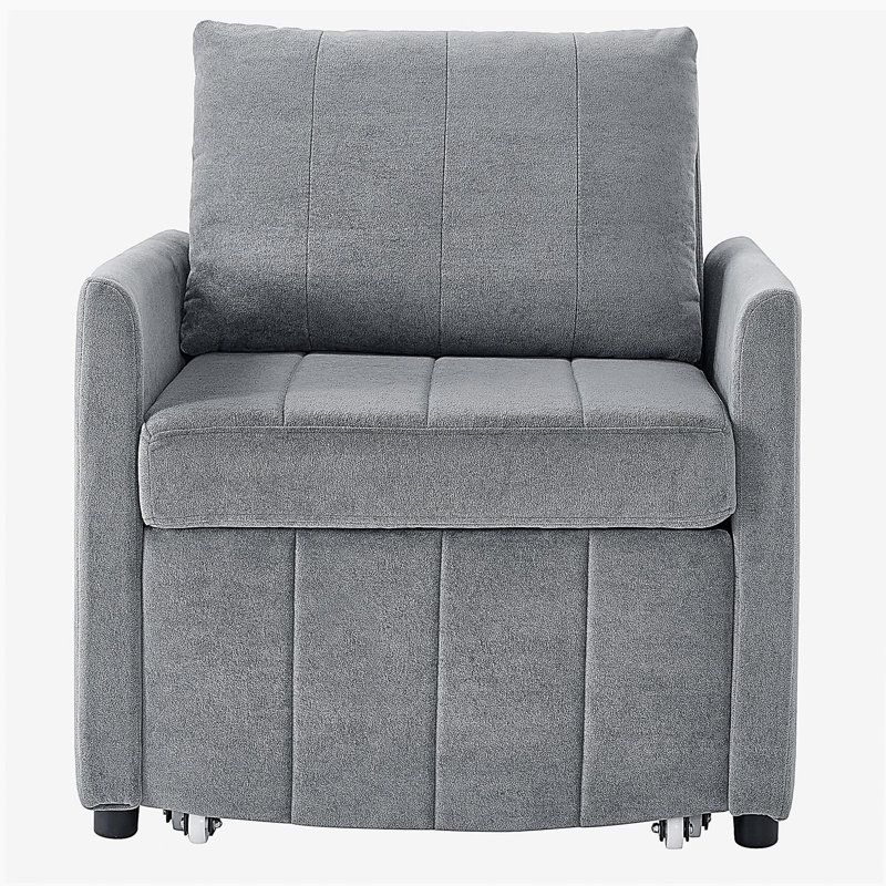 Canapé-lit rembourré convertible, canapé-lit escamotable de 31,5 po avec dossier réglable à 5 positions, poches latérales et panier de rangement, chaise-lit pliable, méridienne de salon, appartement, gris