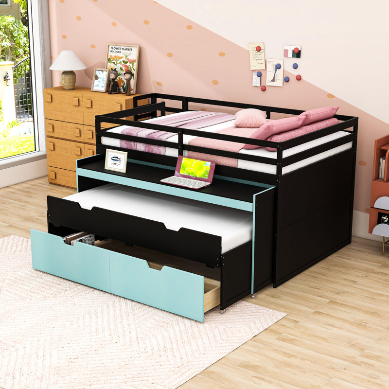 Lit mezzanine avec bureau, lit gigogne et 2 tiroirs de rangement, Full XL, Black Blue