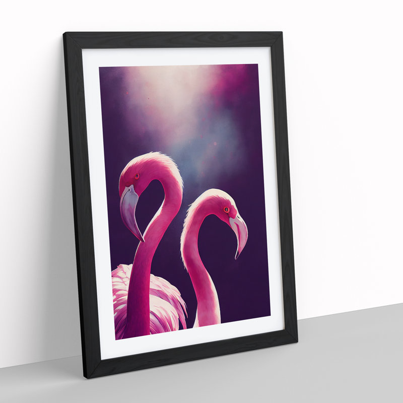Two Flamingos - Framed Print, 64cm H x 46cm W x 2cm D, Black Framed
