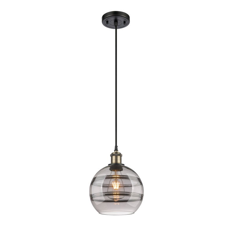 Luminaire suspendu 1 lumière Ballston Natick, H 9,88 po x l 8 po x P 8 po, Gris fumée clair, Laiton antique noir