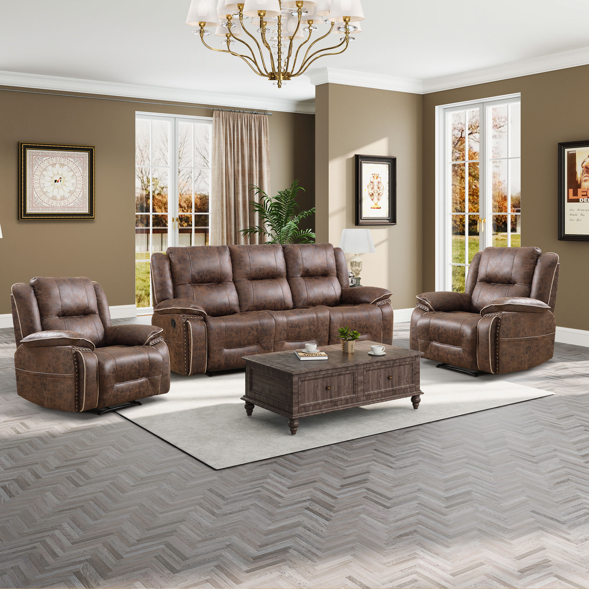 Sofa Set Recliner Single Sofa Leather Lark Manor™ Almyra 3-Piece