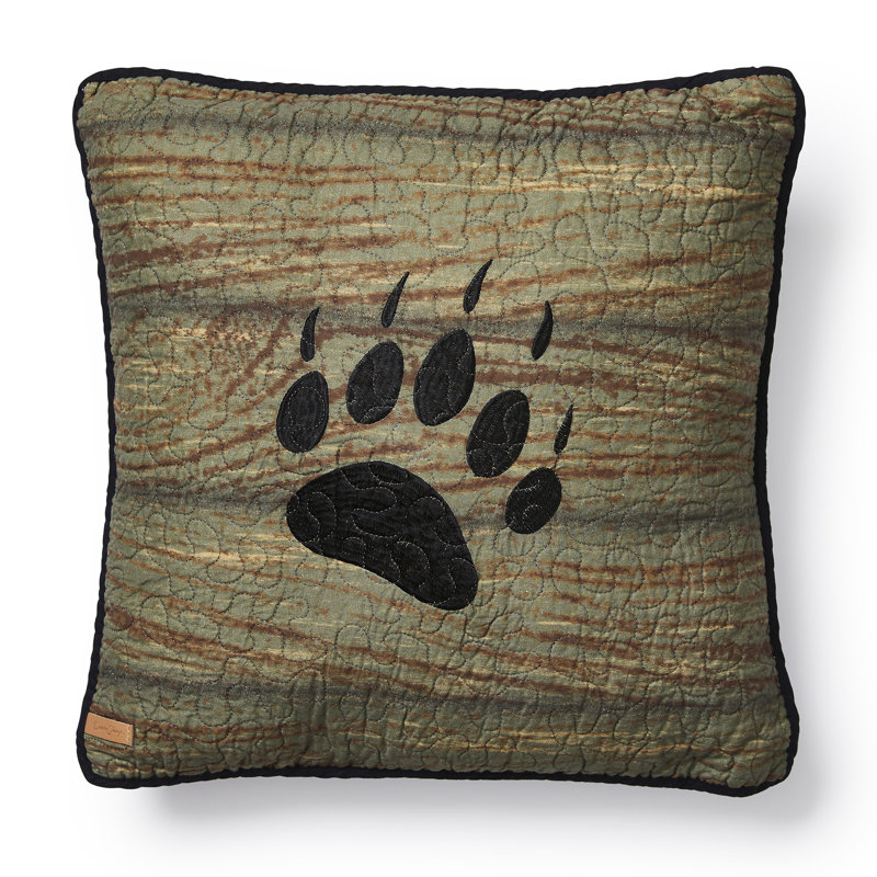 Bear Paw Embroidered Cotton Square Throw Pillow
