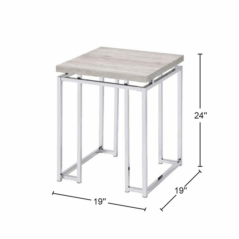 Chic Square End Table with Sturdy Metal Sled Base and Natural Oak Top