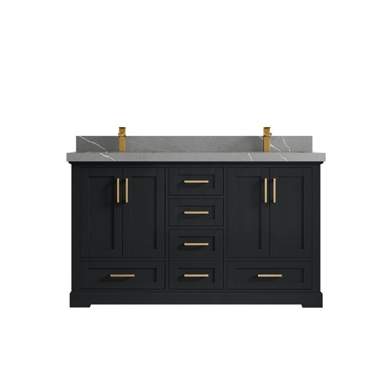 Boston 60 po X P 22 po De meuble-lavabo double en fer forgé, Gris Piatra