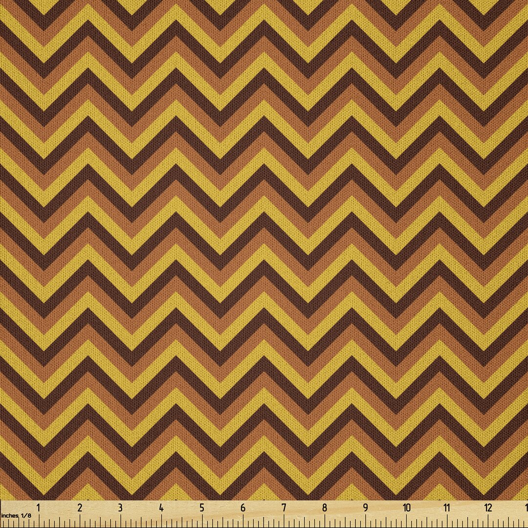 Stoff als Meterware, Klassische Brown, Yellow Chevron, Hellbraun Ringelblume