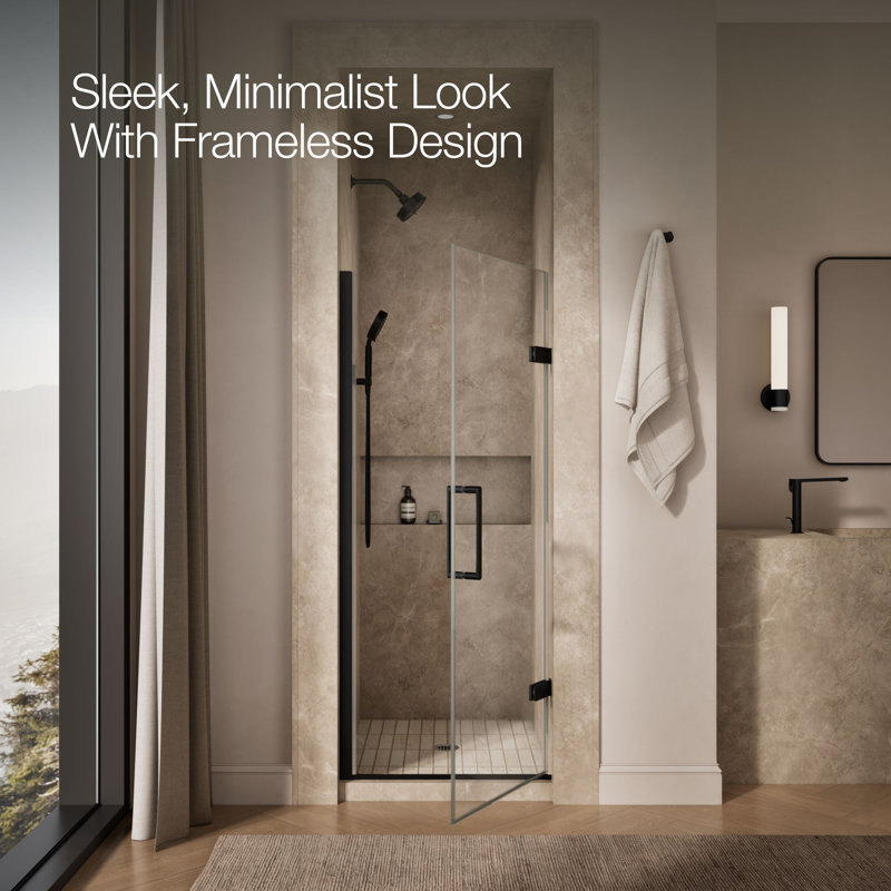 Composed 29-5/8-In30-3/8-In W X 71-1/2-In H Frameless Pivot Shower Door With 3/8-In Crystal Clear Glass And Back-To-Back Vertical Door Pulls