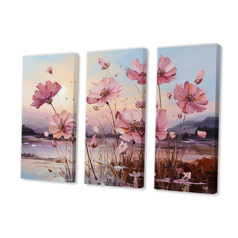 Magnifique fleur, œillets, champ, ensemble de salon d'art mural, H 40 po x l 60 po x P 1 po