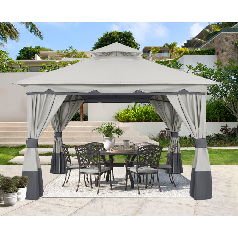 Patio en acier Les abris de jardin à toit souple, 10 pi. L 12 pi. D, Gris foncé