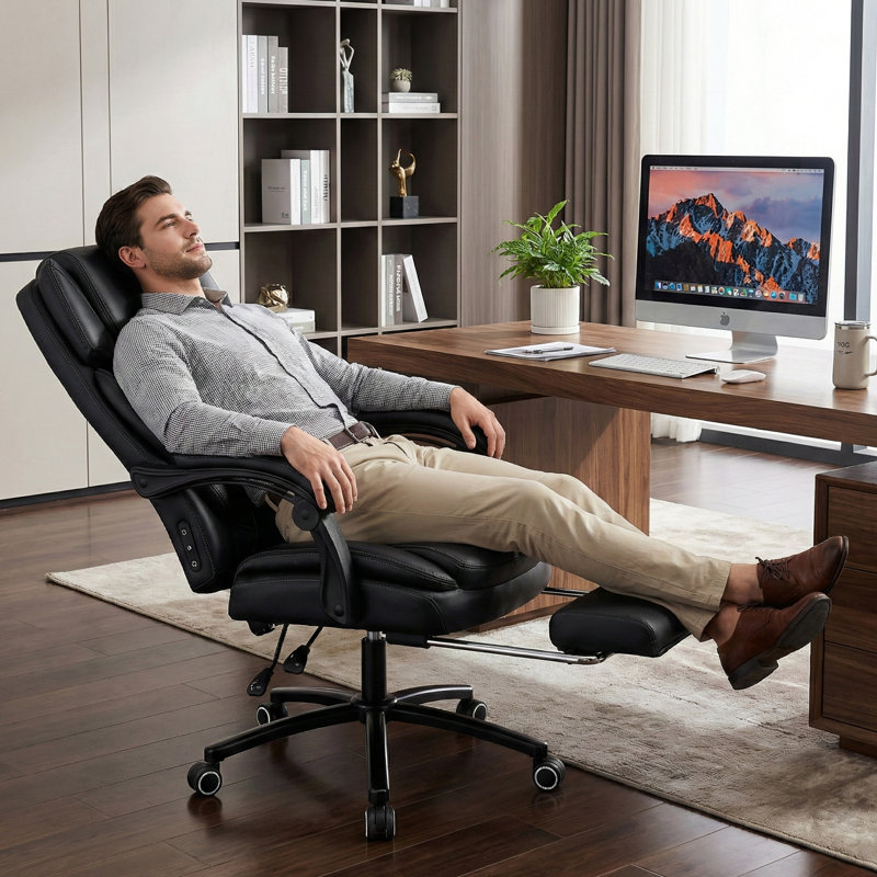 Big and Tall Office Chair Heavy Duty Wide Ergonomic Gaming Chair With Footrests and Massage Function,125°Reclining Adjustable Armrests and Lumbar Pillow