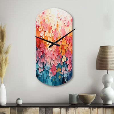 Coral Oasis I - Horloge murale cylindrique en métal, impression moderne asymétrique