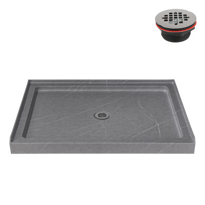 Streamline 48 in. x 36 in. Alcove Acrylic Shower Base in Matte Grey with Centre Drain, Drain Included