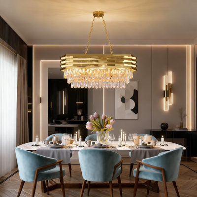 Lustre en cristal ovale doré de 31,4 po de style moderne, base E12, sans ampoule, pour îlot de cuisine