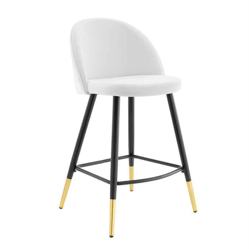 Cordial Bar Stools - Set of 2, White Velvet, Bar Stool (29" Seat Height)