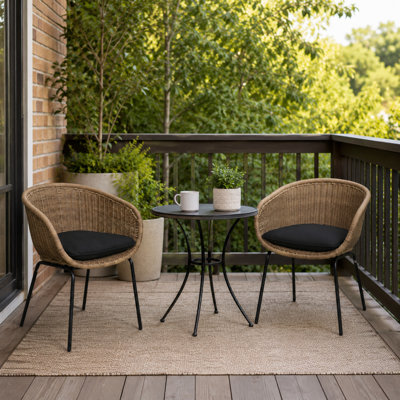 Outdoor Wicker Rattan Bucket Chair Set of 2 with Cushions, Weather-Resistant Patio Accent Chairs with Steel Frame, Natural Tan and Black