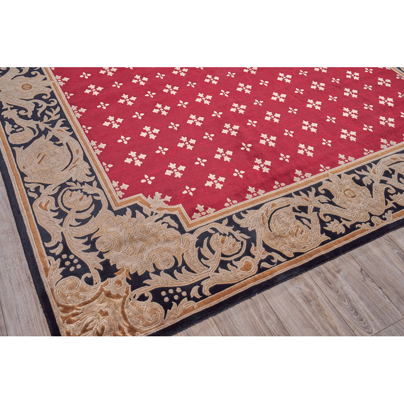 Hand-Knotted Red Wool 9'1" x 10' Area Rug