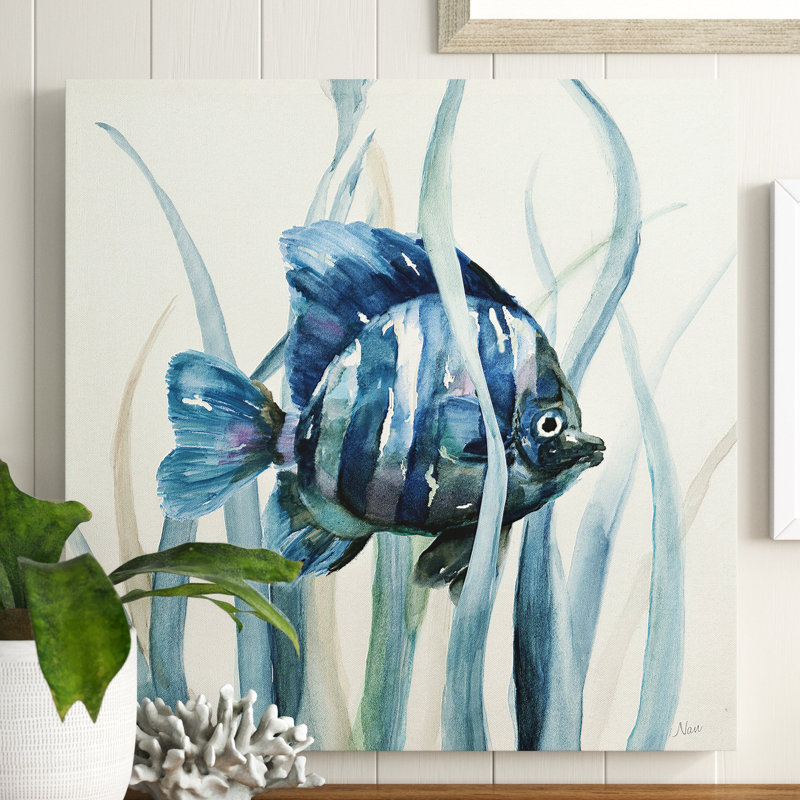 «Fish in Seagrass I» - Impression, H 40 po x l 40 po, Toile tendue, Sans cadre