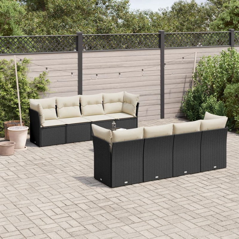 Ensemble de canapé de jardin en rotin PE noir Vidaxl, acier thermolaqué