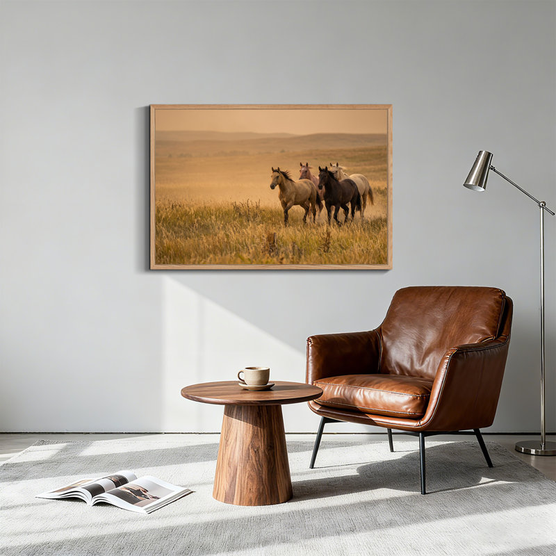 Quatre chevaux qui courent dans un champ doré, art mural, H 18 po x l 24 po