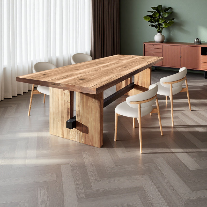 Industrial-Style Rectangular Solid Wood Dining Table Set, 29.53" H x 70.87" W x 31.5" D, 5 Pieces: Table, 4 Chairs