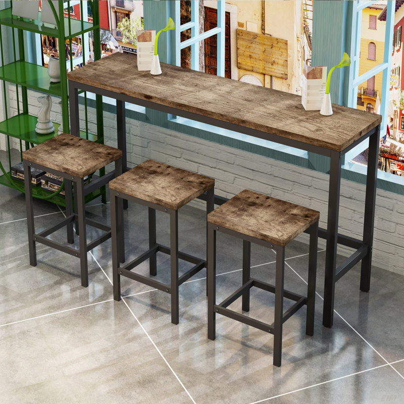 Ensemble de table de salle à manger à hauteur de comptoir avec 3 tabourets, Naturel/noir, Naturel