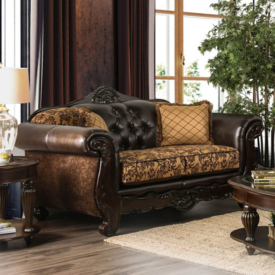 71.4" W Traditional Loveseat, Tan/Dark Brown