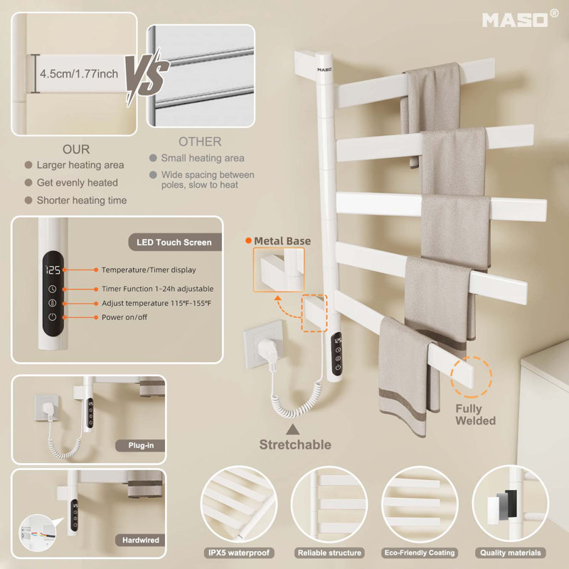 Porte-serviettes chauffant MASO, Blanc