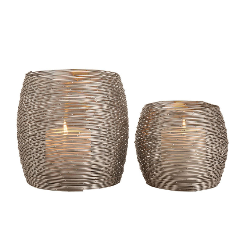 2 Piece Metal Tealight Holder Set, Silver