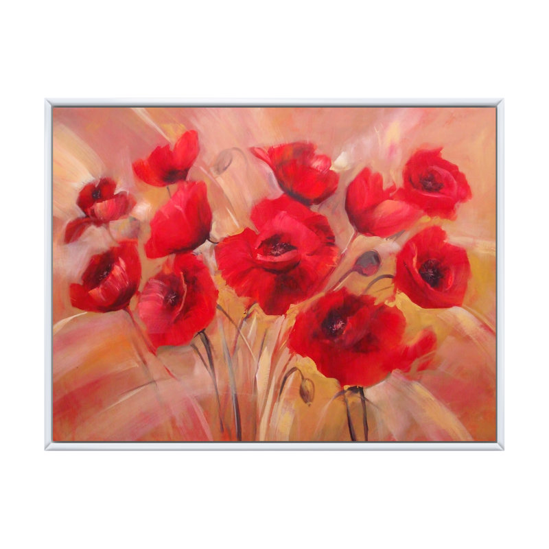 Coquelicots rouges - reproduction sur cadre flottant, H 12 po x l 20 po x P 1 po, Cadre flottant blanc