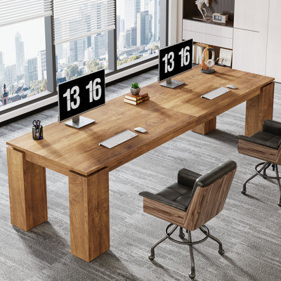 Bureau d'ordinateur 86,61 pouces de long, bureau double en bois