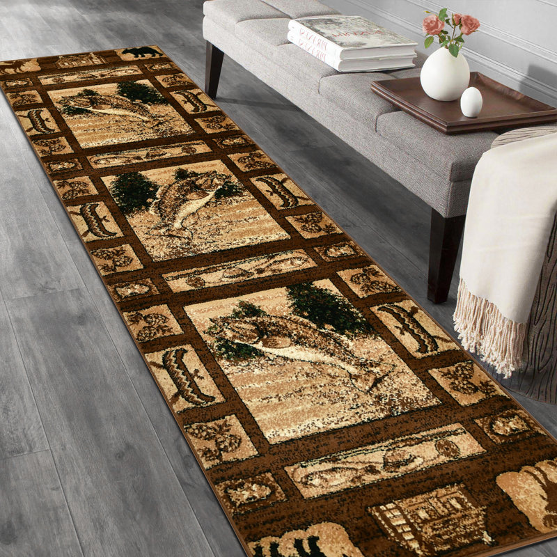 Tapis en polypropylène brun / crème Brad, Tapis de couloir de 2 pi x 7 pi