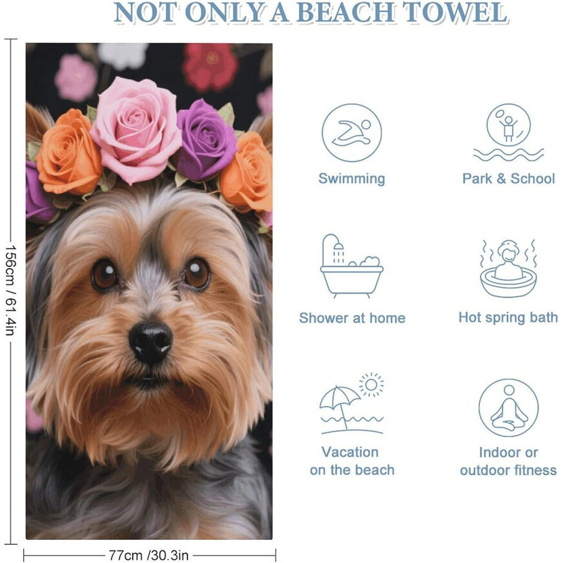 Serviette de plage en microfibre à séchage rapide Yorkie Floral, 60 x 80 po