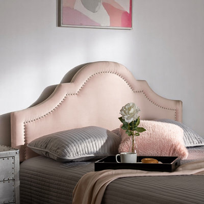 Tête de lit tapissier en velours rose clair Iridium, H 56,02 po x l 55,97 po x P 2,28 po