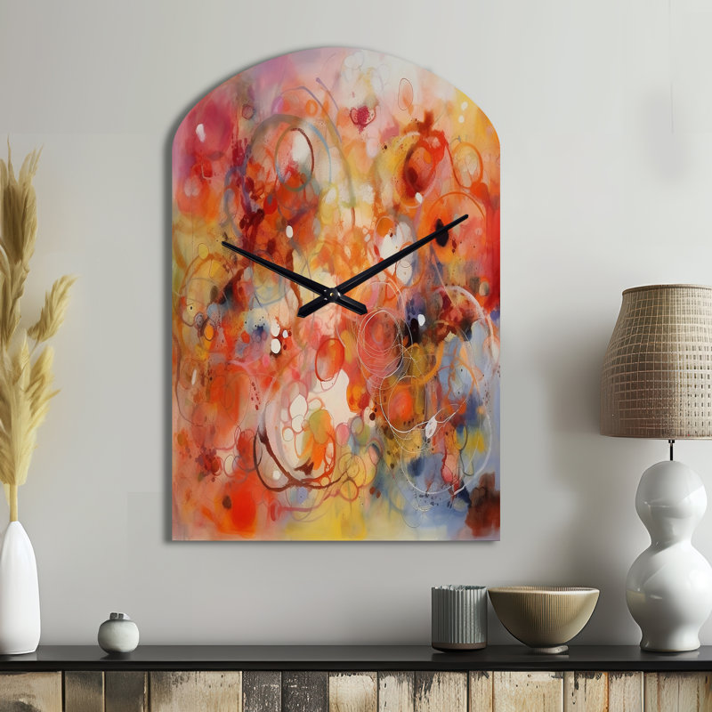 Horloge murale orange, rouge et marbré Dreamscape II - horloge murale géométrique, Grand