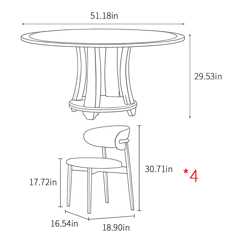 Modern simple style round dining table sets, 29.53"H x 51.18"L x 51.18"W
