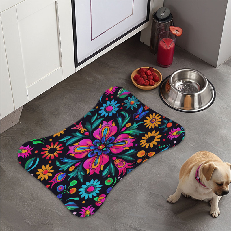 Fiesta Blooms - 1 Piece Bone Shape Feeding Mat, XL (18")