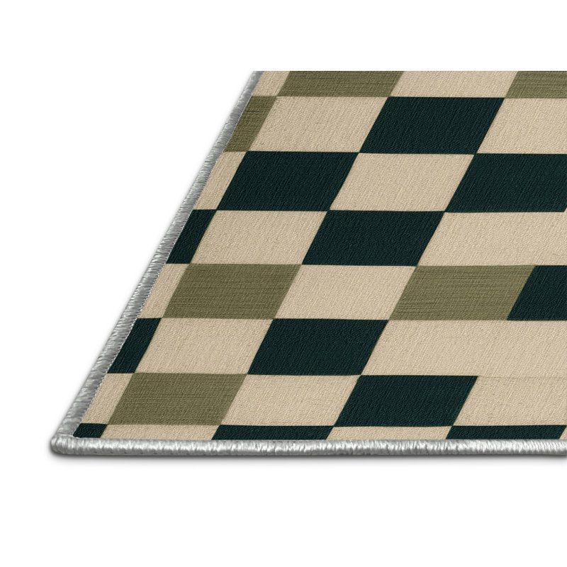 Machine Washable Checkered Beige Area Rug, Round 5'