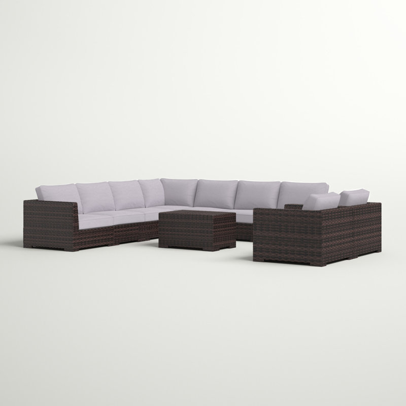 Ensemble de conversation en osier pour 8 personnes avec coussins Carmel