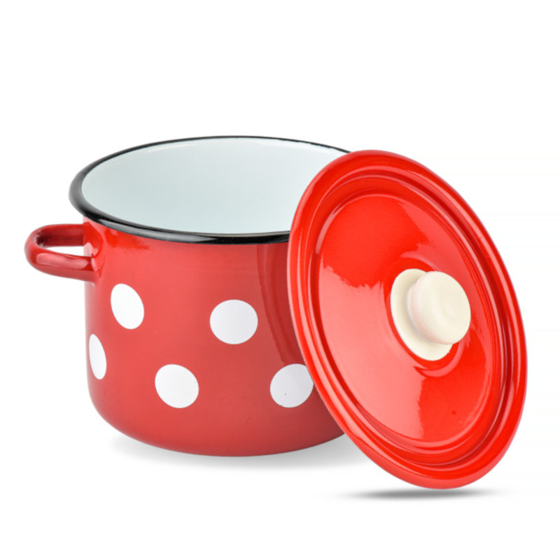 Red Polka Dot Enamel Steel Pot with Lid