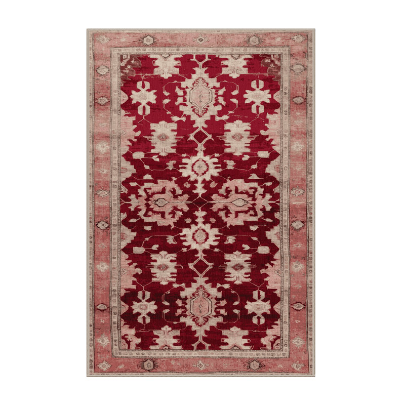 Tapis beige surteint lavable à la machine, Rectangle 5 pi x 7 pi