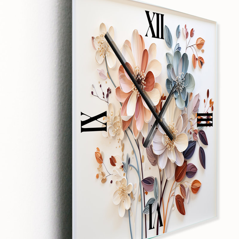 Collage botanique blanc - horloge murale moderne, H 28 po x l 12 po x P 1 po