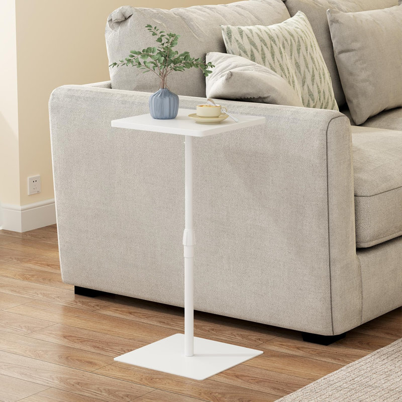 27.2"H Adjustable Height Pedestal Side Table, White, White, White