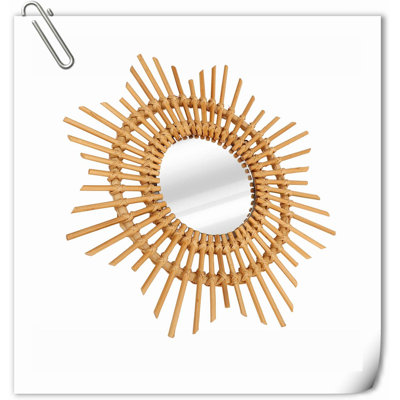 Miroir mural simple rétro, miroir en forme d'étoile en rotin unique, miroir de maquillage tissé à la main nordique, miroir décoratif moderne pour la maison chambre salon salle de bain décor