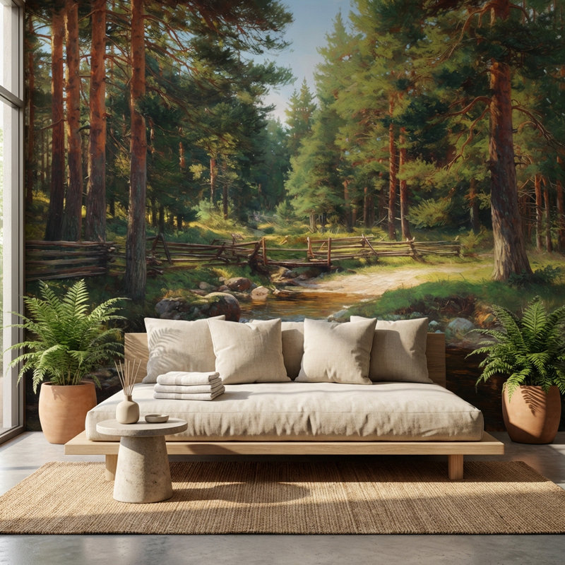 Décoration murale forêt forêt, Non tissé, 200 po x 120 po