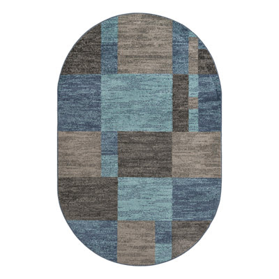 Tapis bleu marine / brun / gris Hareld