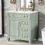 Meuble-lavabo de 30 pouces avec lavabo, meuble-lavabo autoportant vert avec tiroir rabattable, 3 tiroirs et armoire de rangement, bois massif et panneau de fibres à densité moyenne, plateau de lavabo en céramique