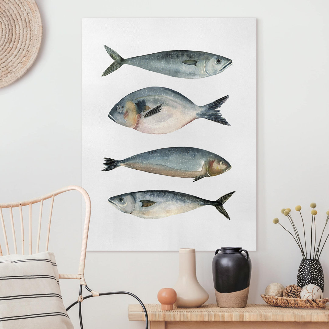 Leinwandbild - Vier Fische In Aquarell II