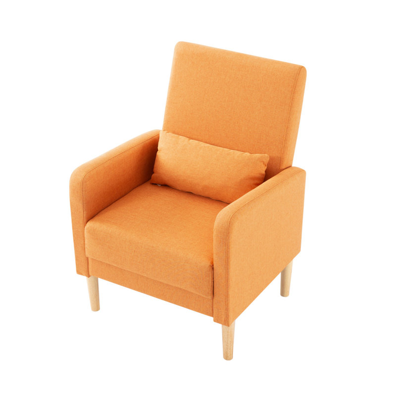 Fauteuil d'appoint en lin orange - structure en bois massif, siège en mousse haute densité, poche latérale de rangement, pieds antidérapants, pour lire et se détendre dans un petit espace