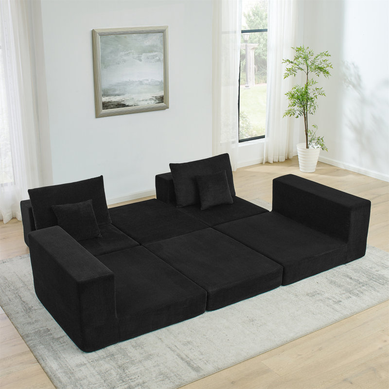 Addisin Boneless Modular Cloud Sofa, Compression Couch with Non Slip Base, Convertible Foldable Sofa Bed, No Assembly, Black
